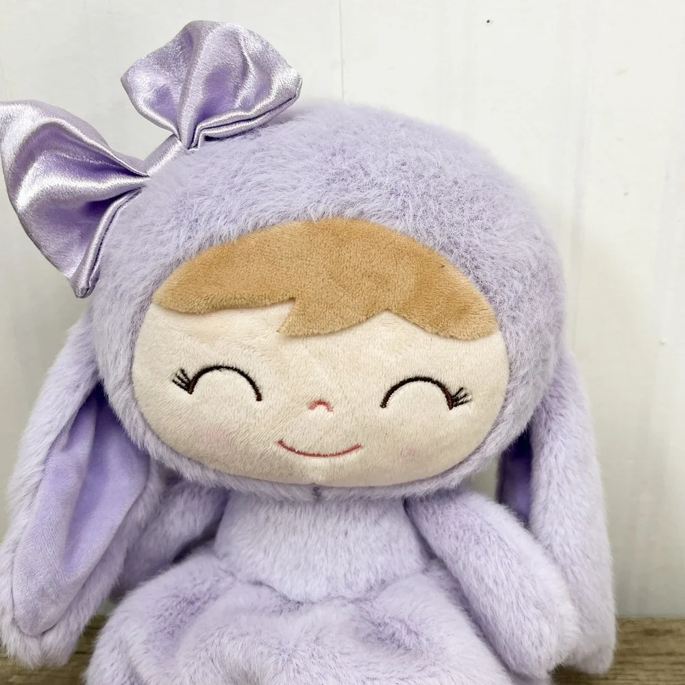 Gloveleya Purple Bunny Plush Girl Doll Satin Bow Pom Pom Trim 12 Inch Toy